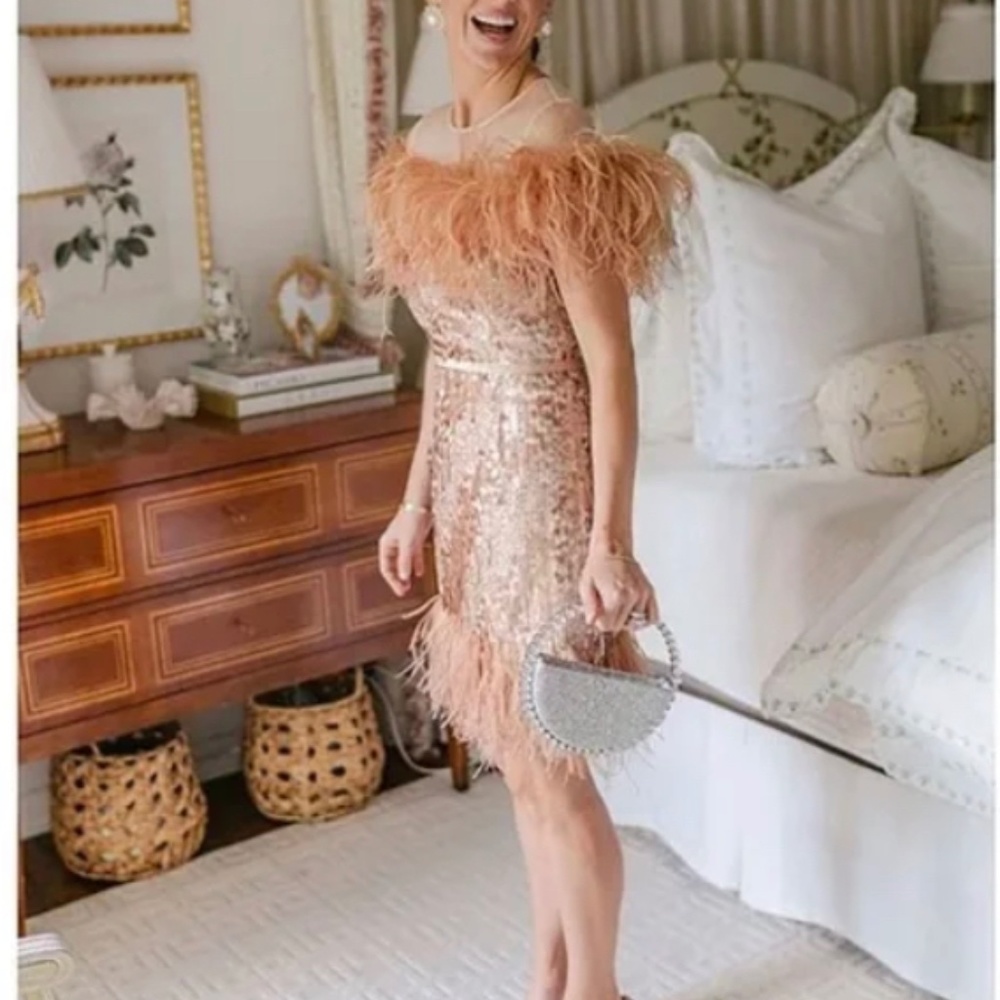 New with tags Sequined cocktail mini  dress with feathers